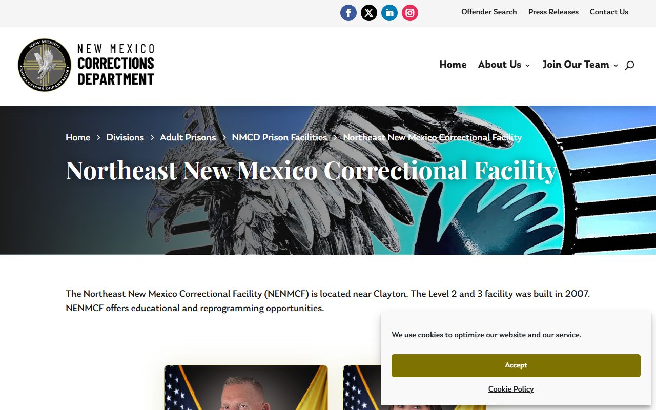 NMCD facility page for Northeast New Mexico Correctional Facility in Clayton